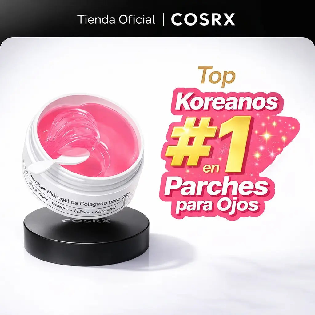 COSRX: Parches de hidrogel con péptidos y colágeno.  Reducen la hinchazón e hidratan las bolsas debajo de los ojos