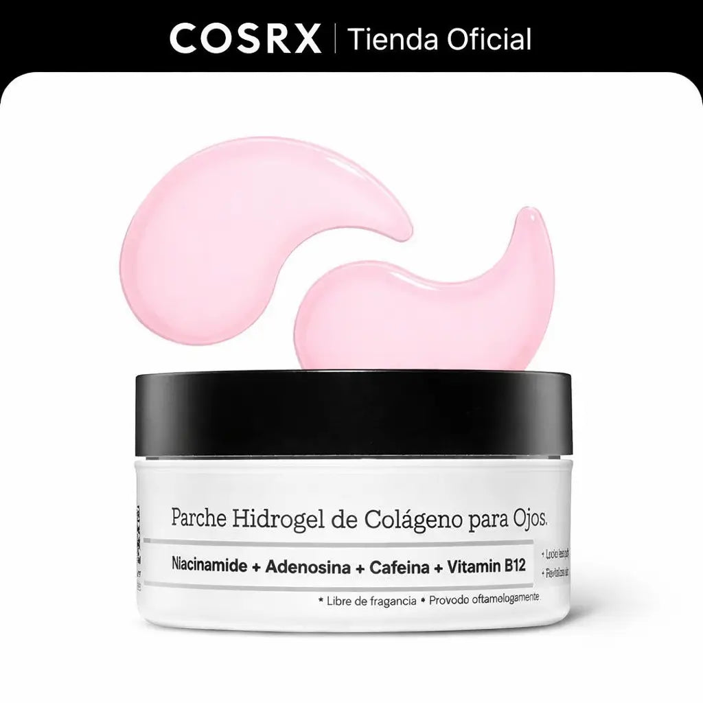COSRX: Parches de hidrogel con péptidos y colágeno.  Reducen la hinchazón e hidratan las bolsas debajo de los ojos