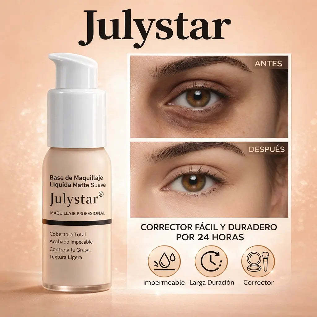 Base de Maquillaje JulyStar: Alta cobertura, cutis impecable, corrector de ojos y aprueba de agua