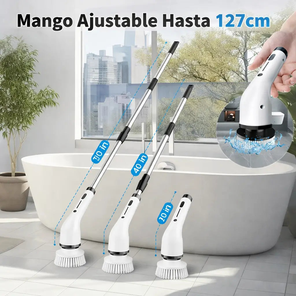 Cepillo Eléctrico Giratorio Inalámbrico: 4 cabezales y mango extendible