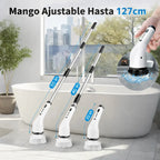 Cepillo Eléctrico Giratorio Inalámbrico: 4 cabezales y mango extendible