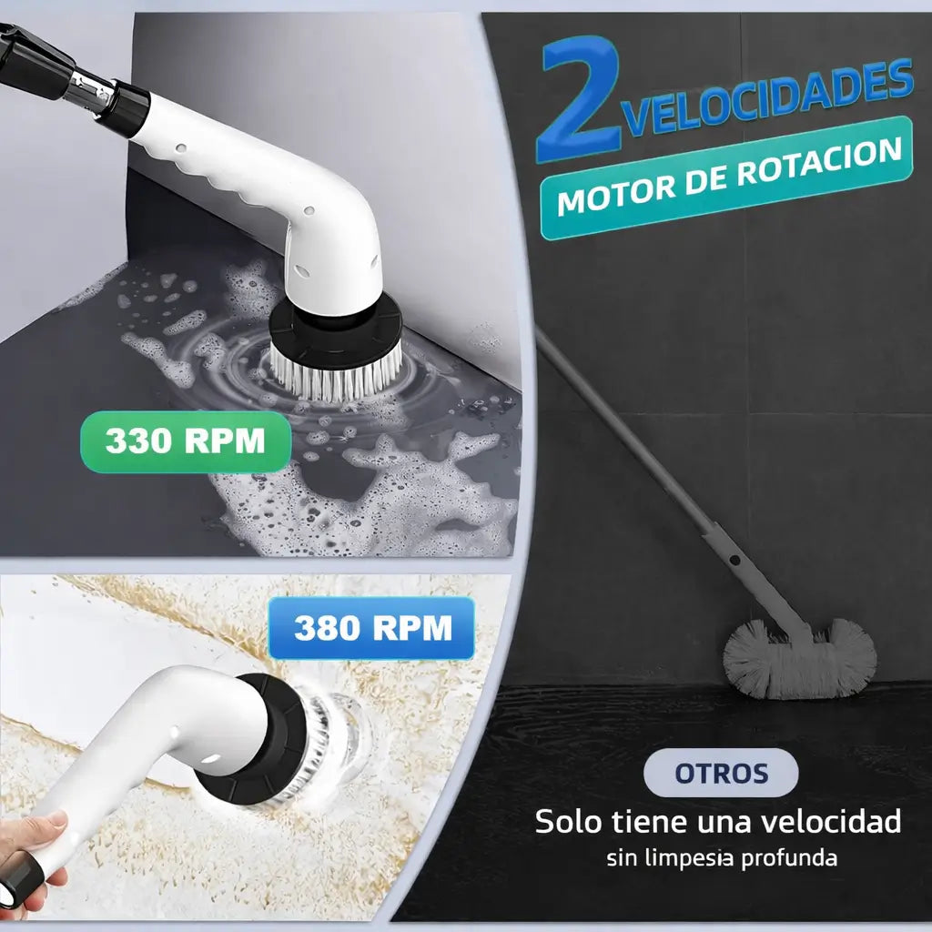 Cepillo Eléctrico Giratorio Inalámbrico: 4 cabezales y mango extendible