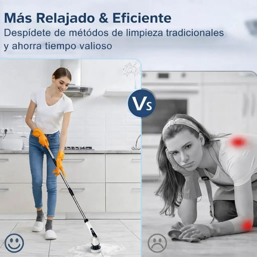 Cepillo Eléctrico Giratorio Inalámbrico: 4 cabezales y mango extendible