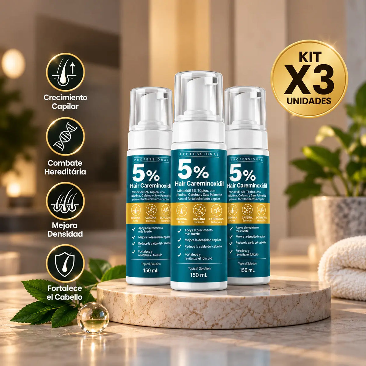 KIT X3 - FÓRMULA CAPILAR CON BIOTINA, CAFEÍNA Y QUERATINA