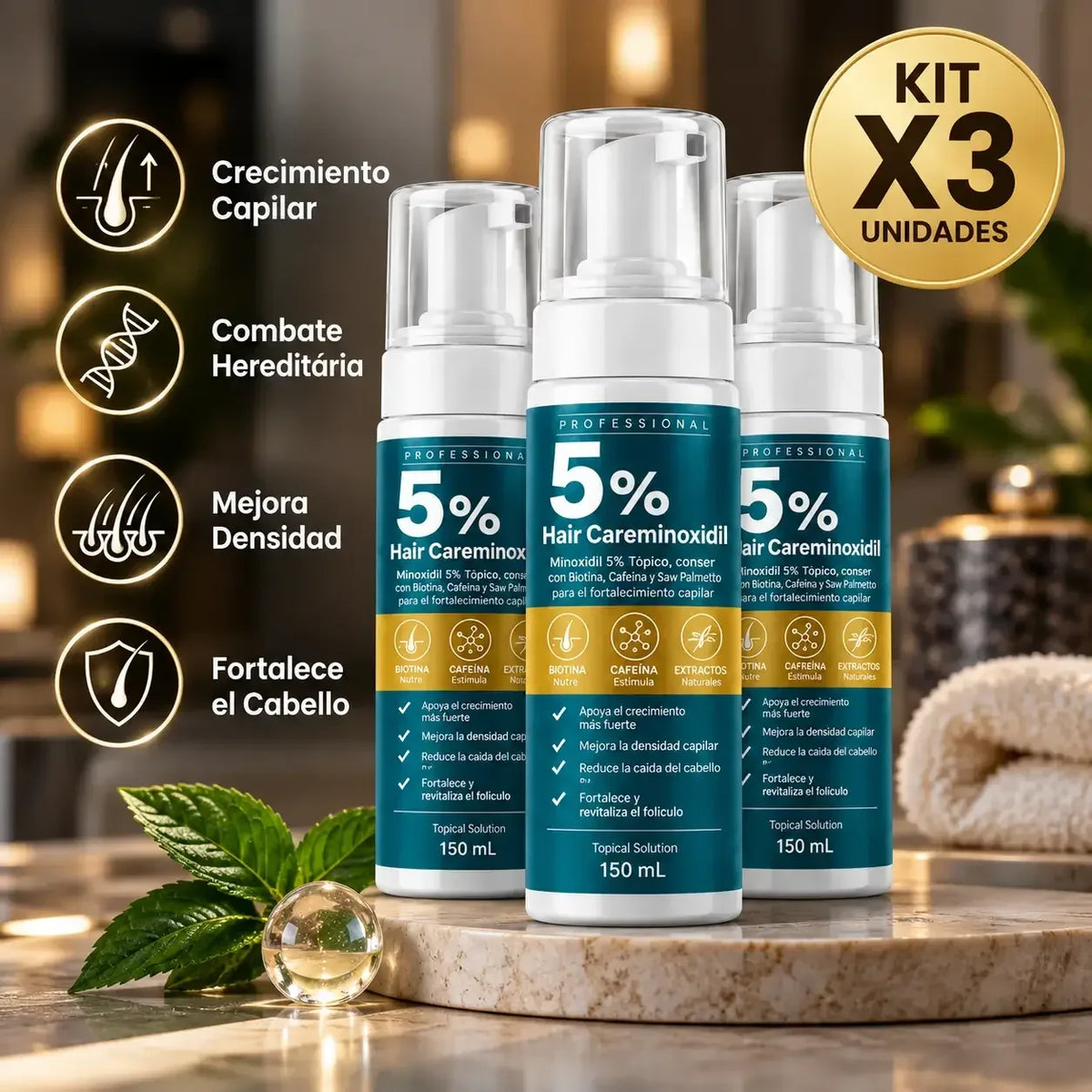 KIT X3 - FÓRMULA CAPILAR CON BIOTINA, CAFEÍNA Y QUERATINA