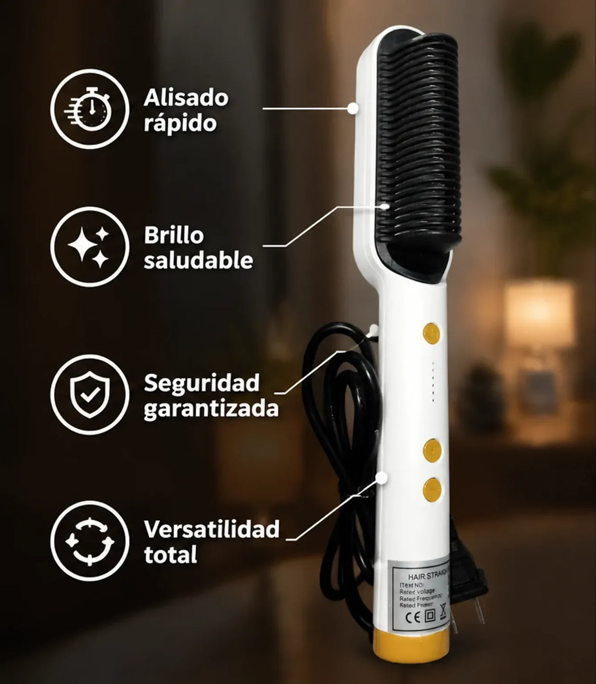 Cepillo Alisador 2 en 1: Cabello Brillante, y libre de Frizz